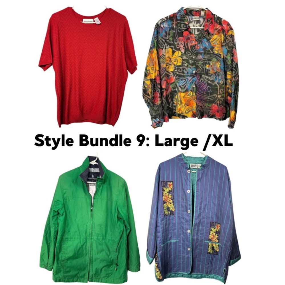STYLE BUNDLE Women’s Bold Colorful Eclectic Silk Green Jacket Sweater Shirt XL